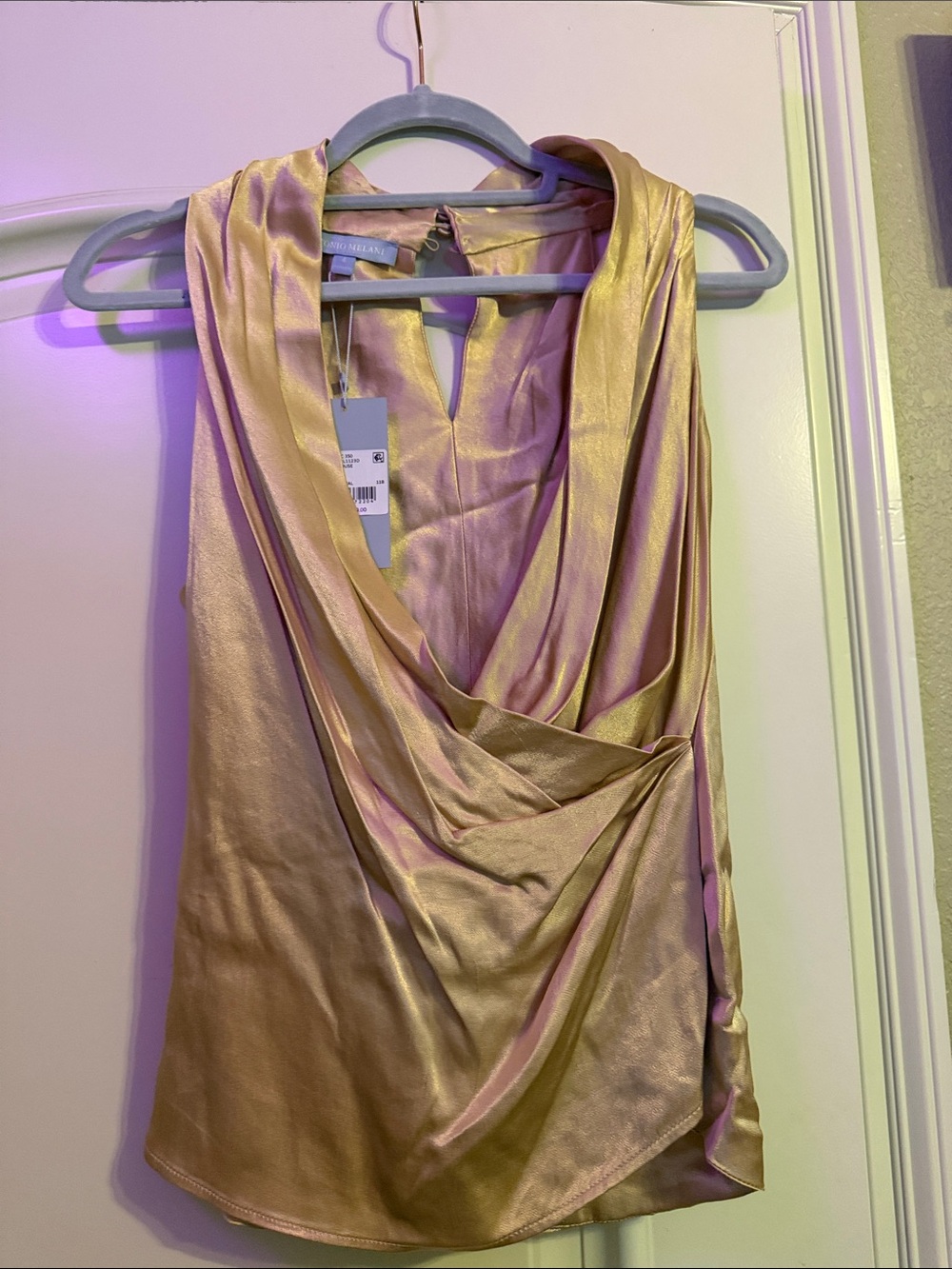 ANTONIO MELANI Strapless Draped Satin Top in Champagne Gold